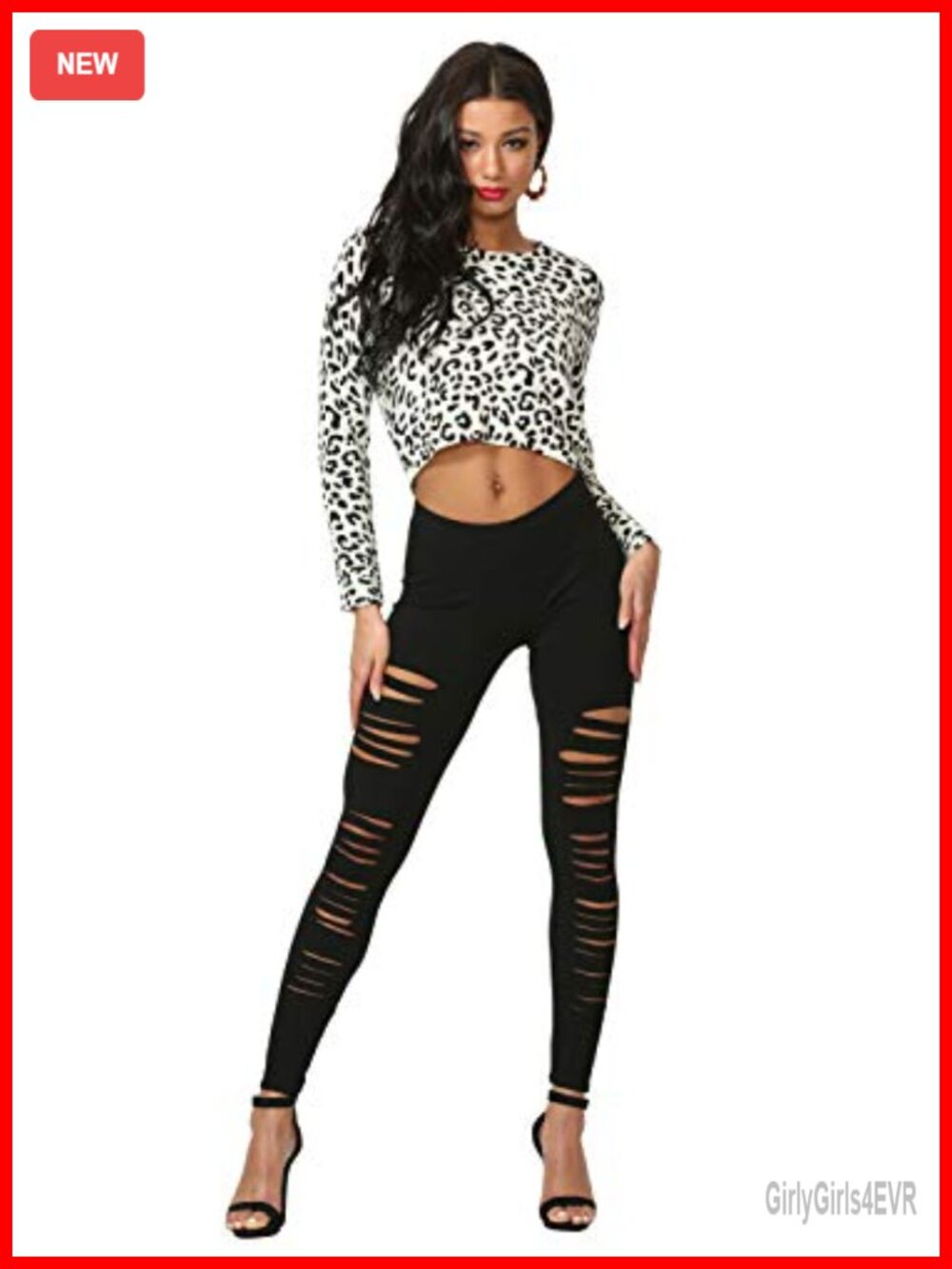 Ripped Cotton Legging High Rise Slim Fit Full Length Pull On